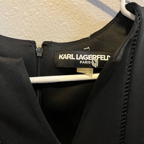 Karl Lagerfield Little Black Sheath V Neck Dress   (see measurements) EUC - Picture 3 of 7